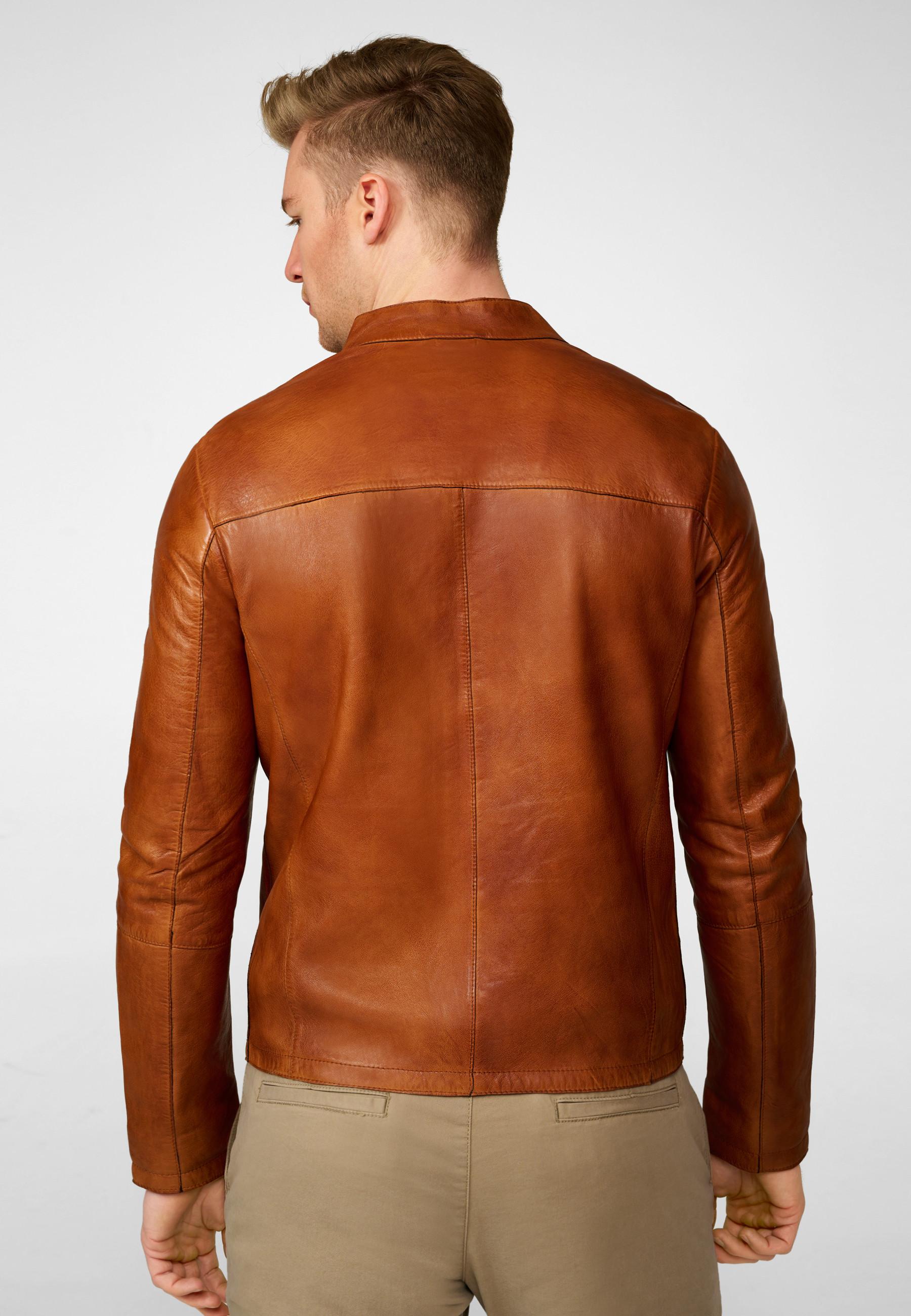 RICANO  Veste en cuir pour homme Tomaso, classique avec col montant 