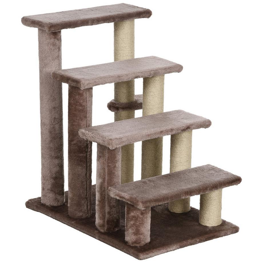 Northio  Escalier pour chat à 4 marches avec griffoir, jusqu'à 5 kg, escalier pour animaux de compagnie avec balle de jeu, escalier pour chien, escalier pour animaux, peluche, marron, 60 x 40 x 64 cm 