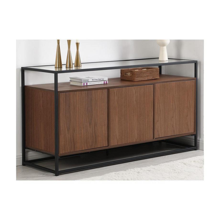 Vente-unique  Sideboard mit 3 Türen aus MDF, Sicherheitsglas und Metall - Holzfarben dunkel - CAMATA 