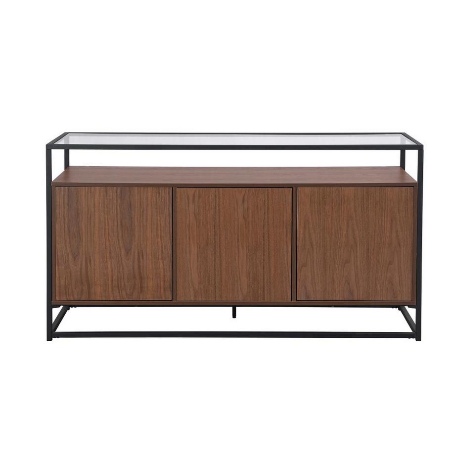 Vente-unique  Sideboard mit 3 Türen aus MDF, Sicherheitsglas und Metall - Holzfarben dunkel - CAMATA 