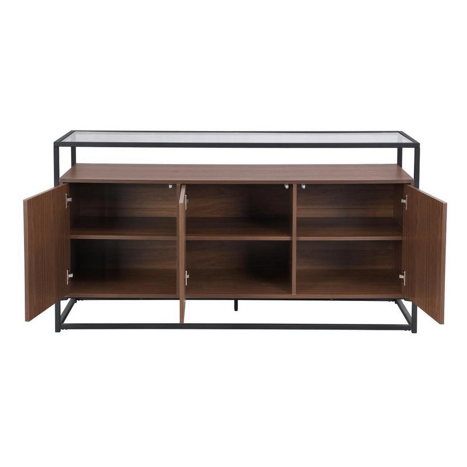 Vente-unique  Sideboard mit 3 Türen aus MDF, Sicherheitsglas und Metall - Holzfarben dunkel - CAMATA 