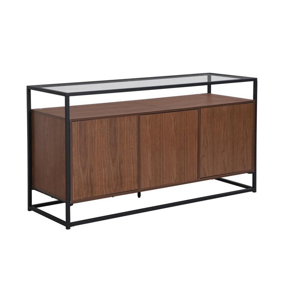 Vente-unique  Sideboard mit 3 Türen aus MDF, Sicherheitsglas und Metall - Holzfarben dunkel - CAMATA 
