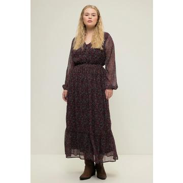 Abito maxi dal taglio svasato con scollo a V, maniche lunghe, vita elastica e Paisley