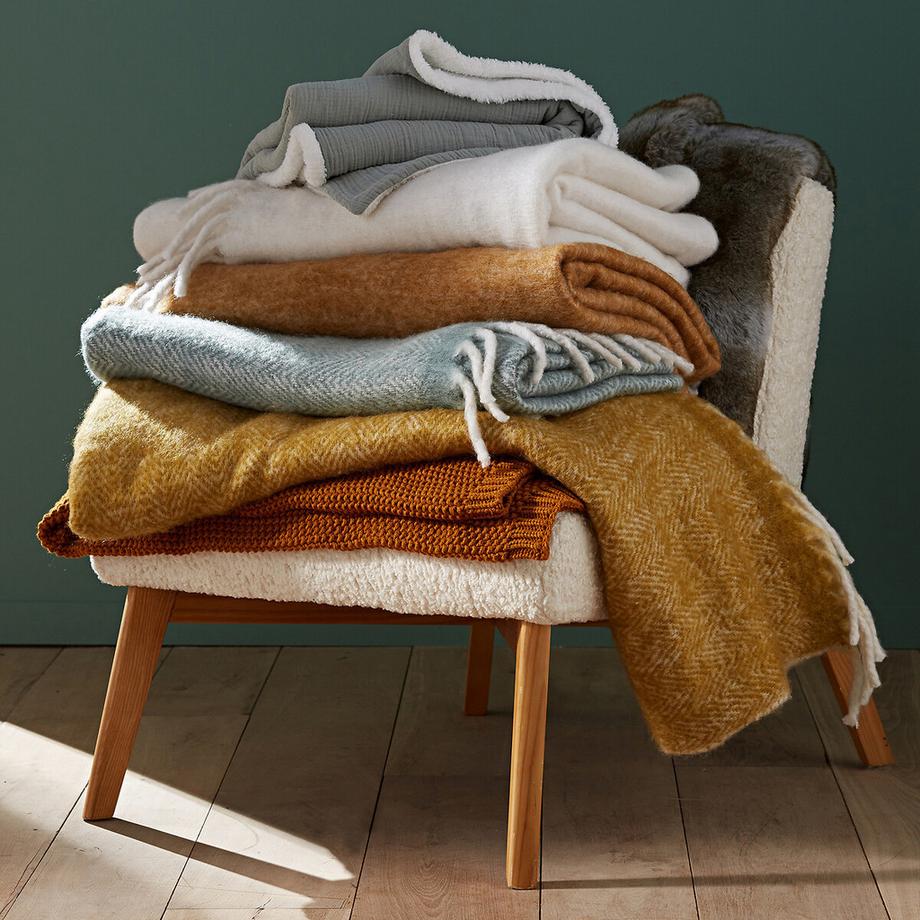 La Redoute Intérieurs Kumla Couverture Mousseline de Coton Polaire Teddy  