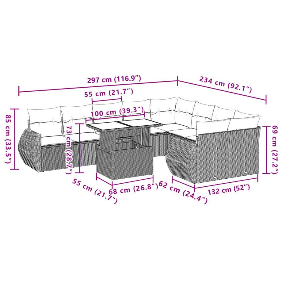 VidaXL Ensemble de canapés de jardin rotin synthétique  