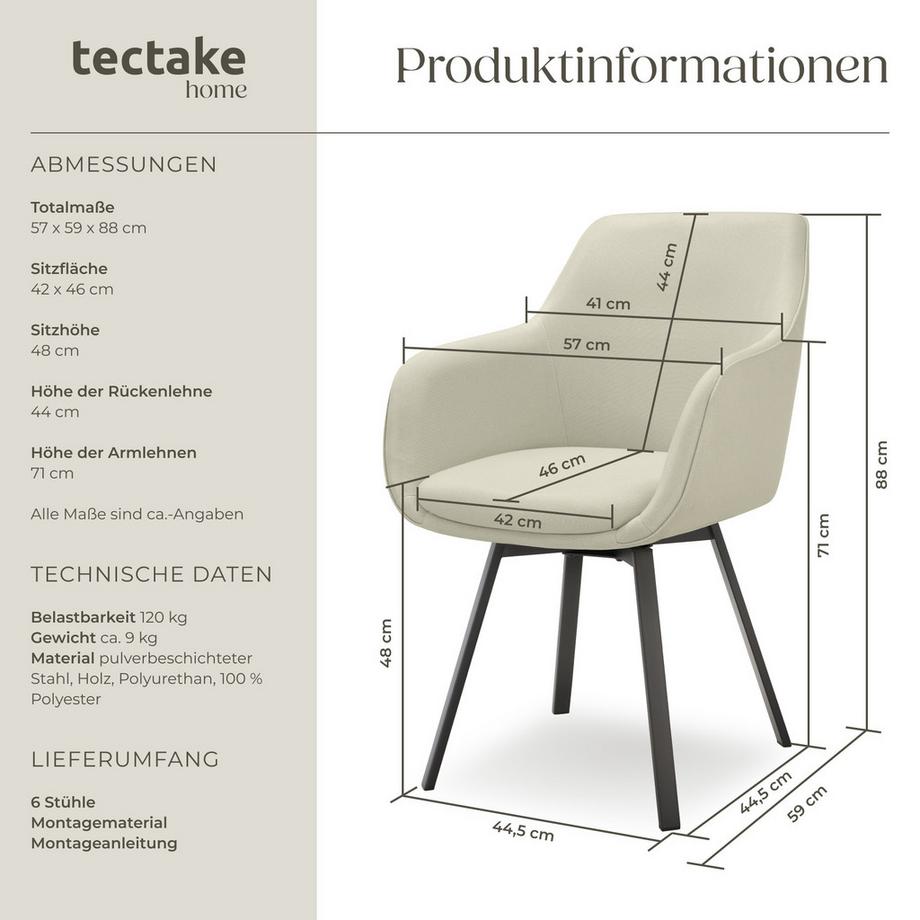 Tectake Chaise pivotante à accoudoirs Alicon rembourré  