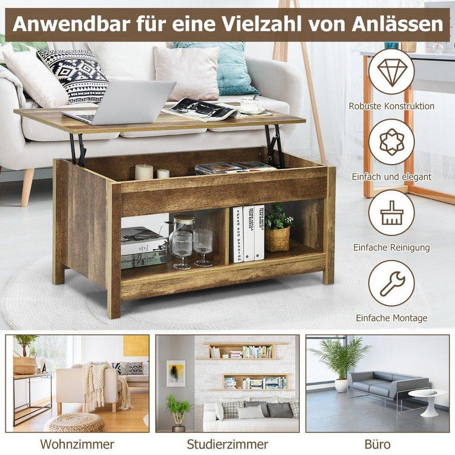 Northio Couchtisch mit anzuhebender Tischplatte Multifunktions-Akzentmöbel mit versteckten Fächern & Regalen Eiche  