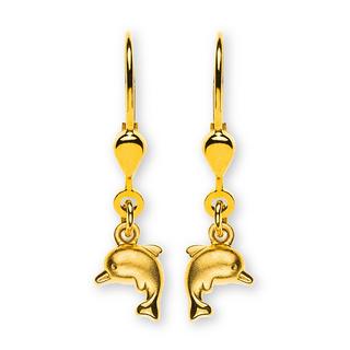 MUAU Schmuck  Boucle d'oreille dauphin or jaune 750 brins 25mm 