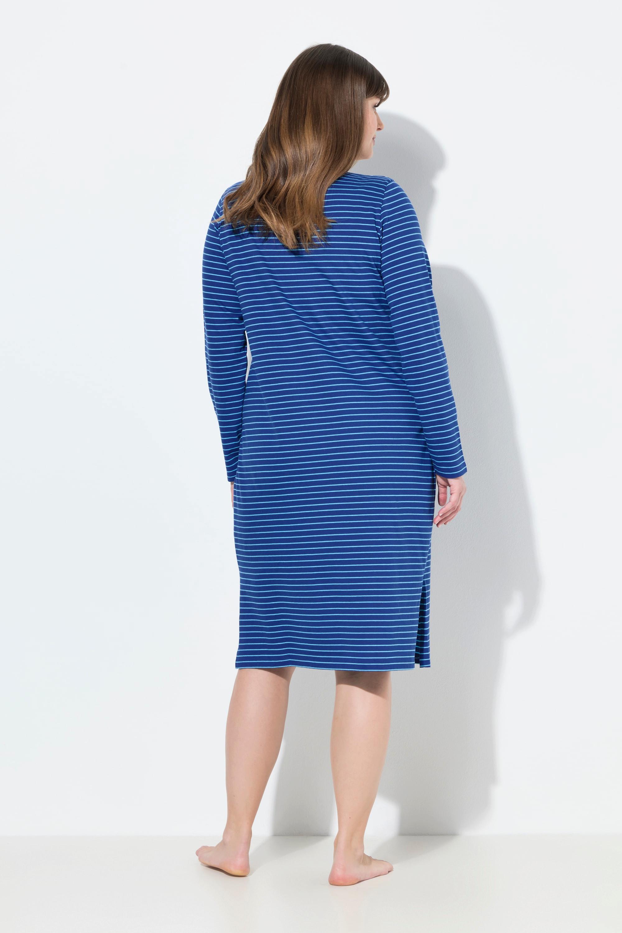 Ulla Popken Camicia da notte a righe scollo a tunica maniche lunghe  