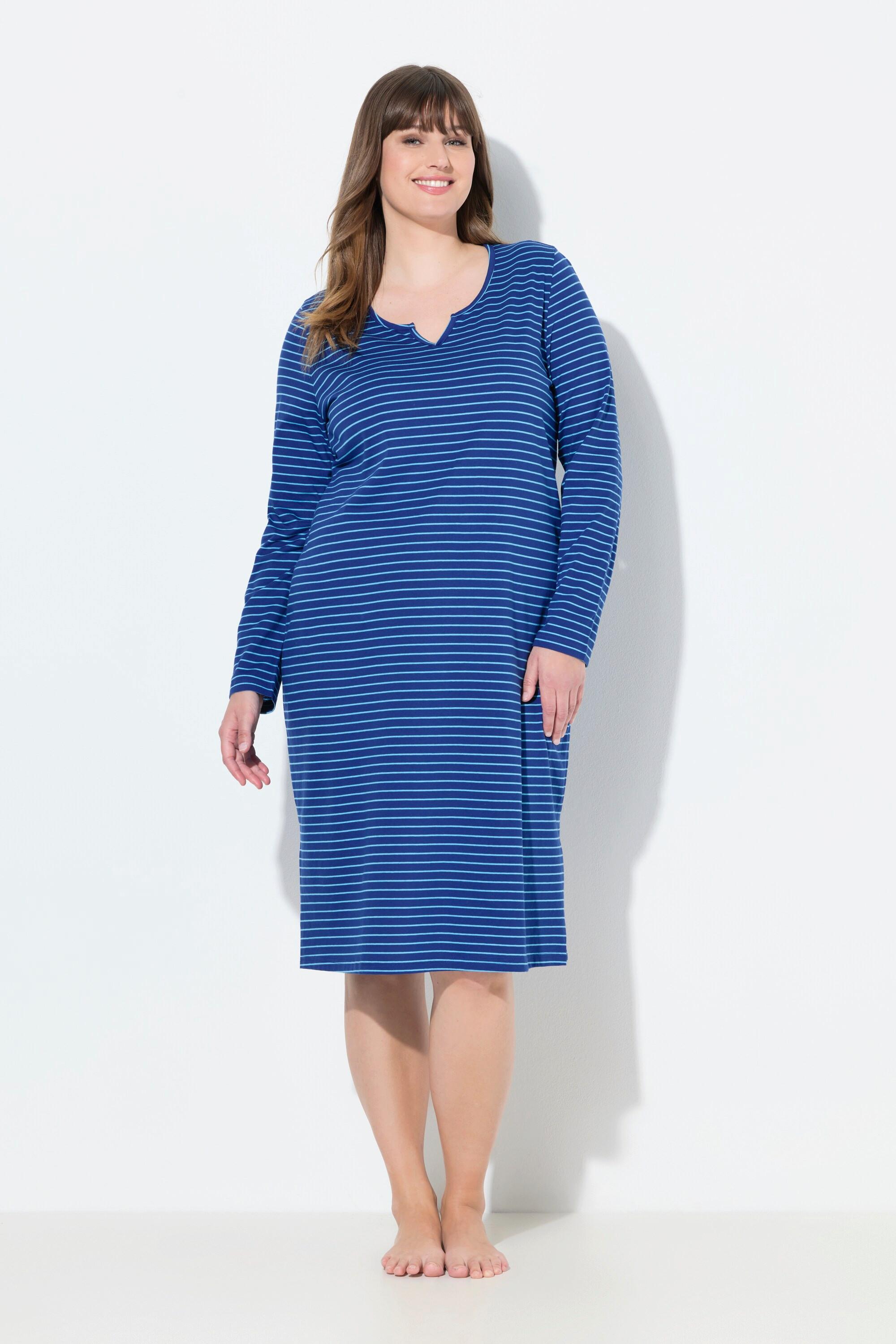 Ulla Popken Camicia da notte a righe scollo a tunica maniche lunghe  