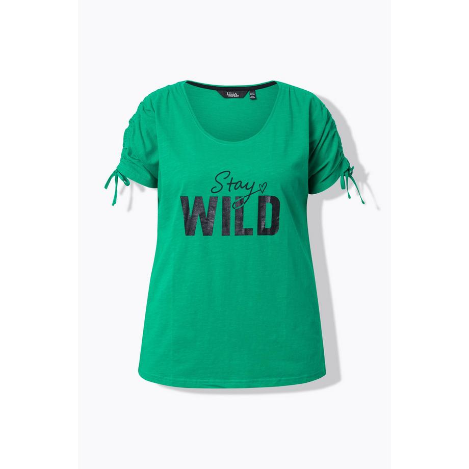 Ulla Popken T-shirt Oversize Col Rond avec Message et Manches à Froncer  