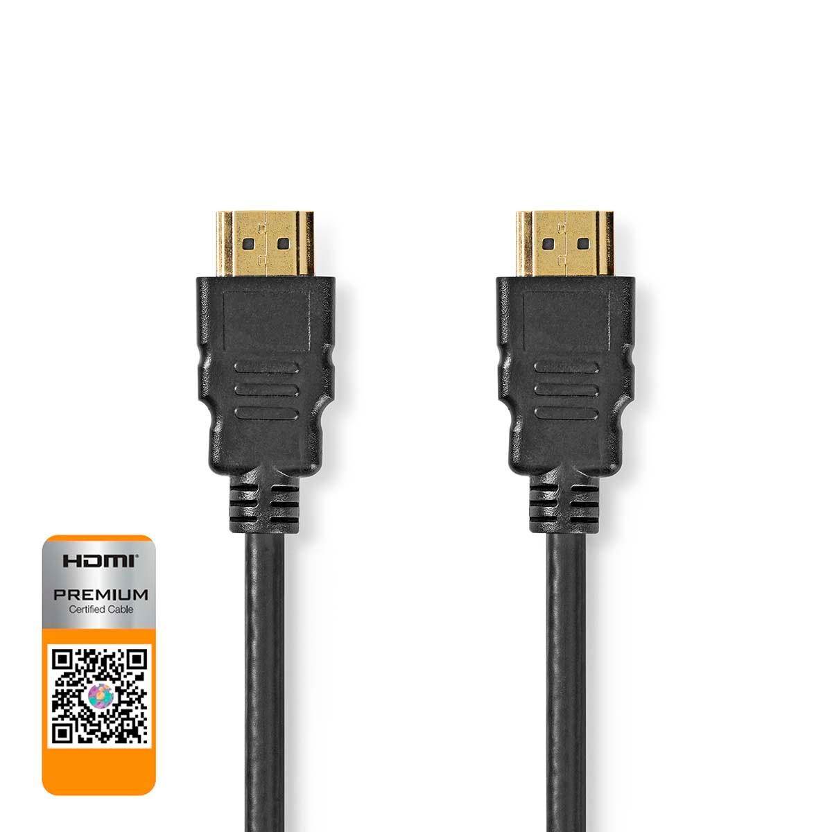 Nedis  Câble HDMI™ haut débit Premium avec Ethernet | Connecteur HDMI™ | Connecteur HDMI™ | 4K@60Hz | 18 Gbps | 1,50 m | Rond | PVC | Noir | Label 