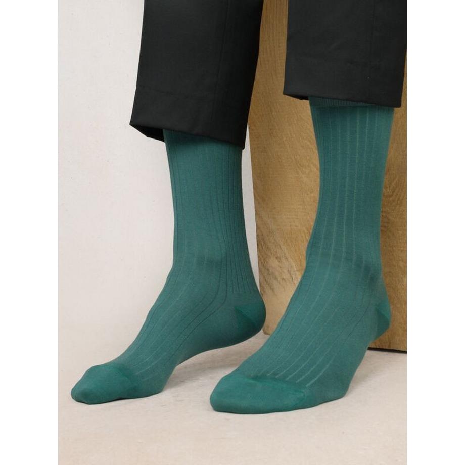 BLEU FORET Fil d'Ecosse Chaussettes Nervurées  