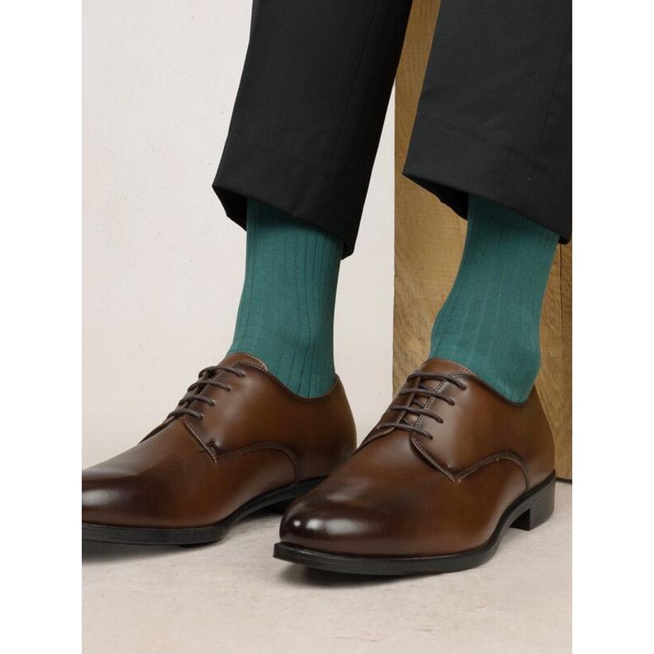 BLEU FORET Fil d'Ecosse Chaussettes Nervurées  
