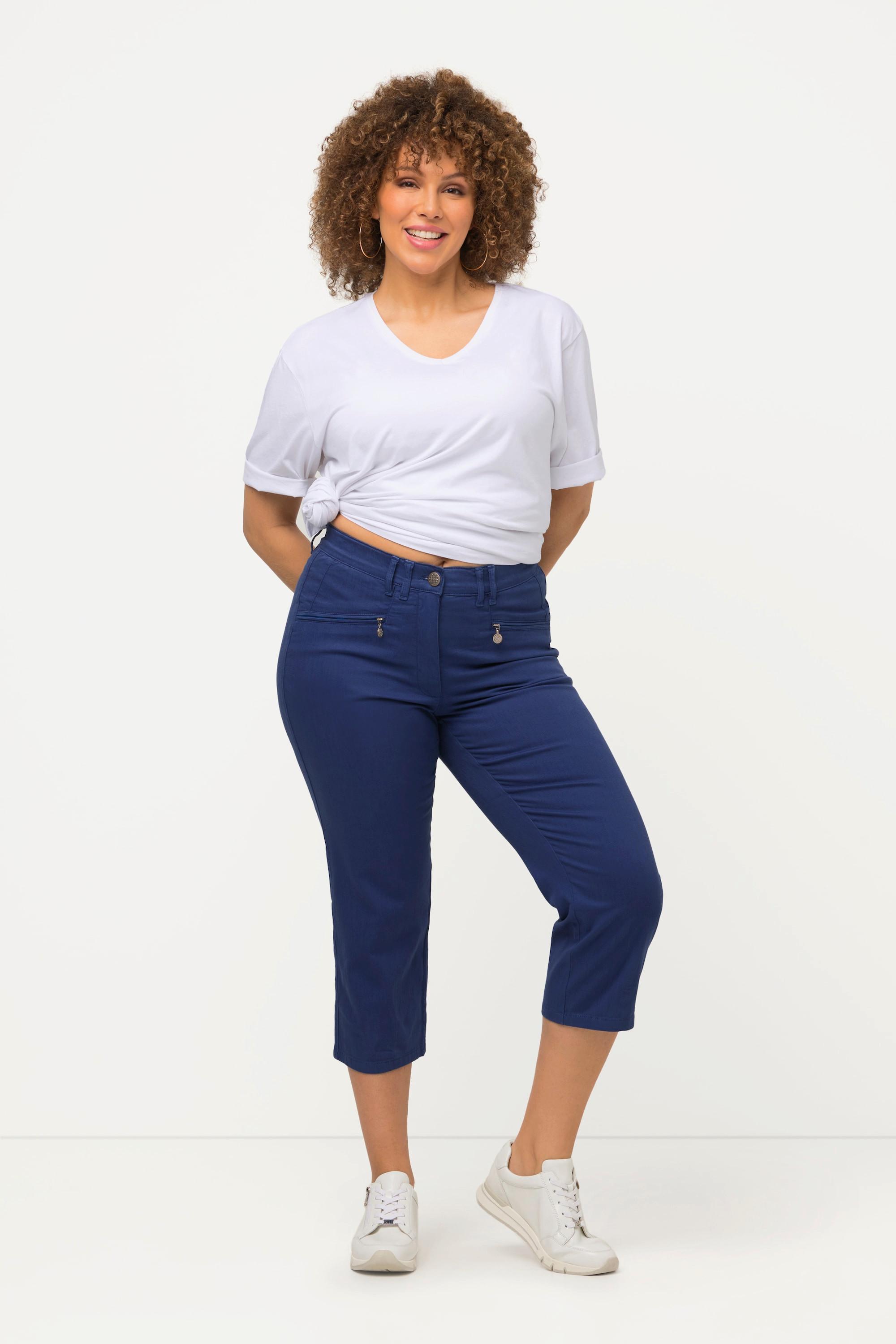 Ulla Popken  Pantalon Mony, longueur au mollet. Poches zippées et tissu stretch 