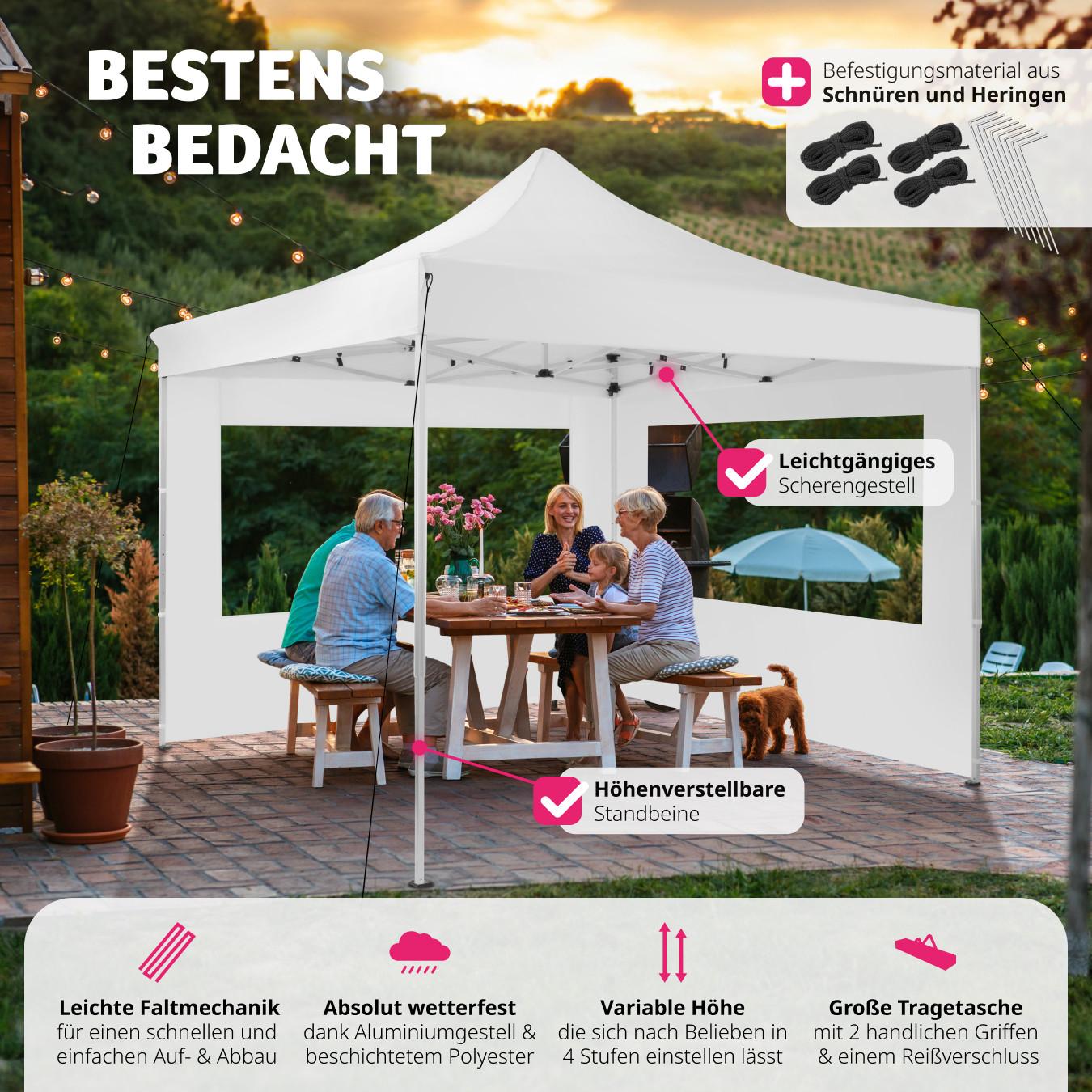 Tectake Gazebo pieghevole Olivia 3x3 m con 2 elementi laterali  