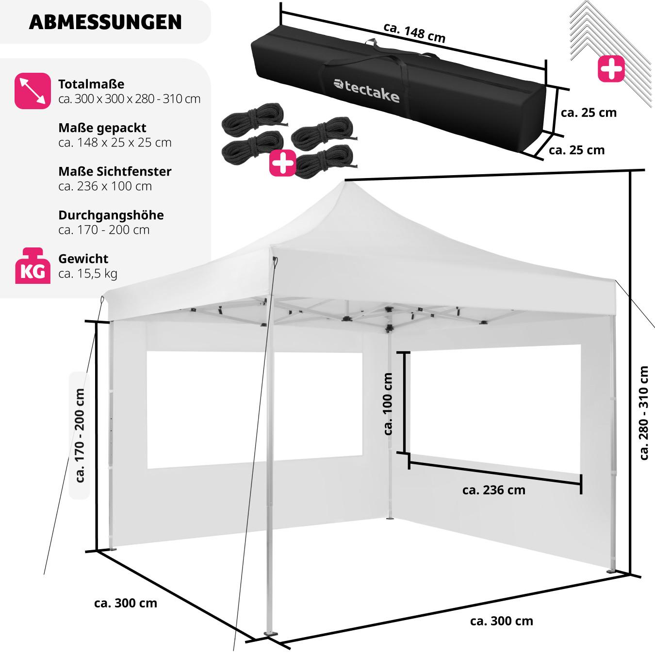 Tectake Gazebo pieghevole Olivia 3x3 m con 2 elementi laterali  