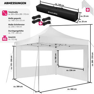 Tectake Gazebo pieghevole Olivia 3x3 m con 2 elementi laterali  