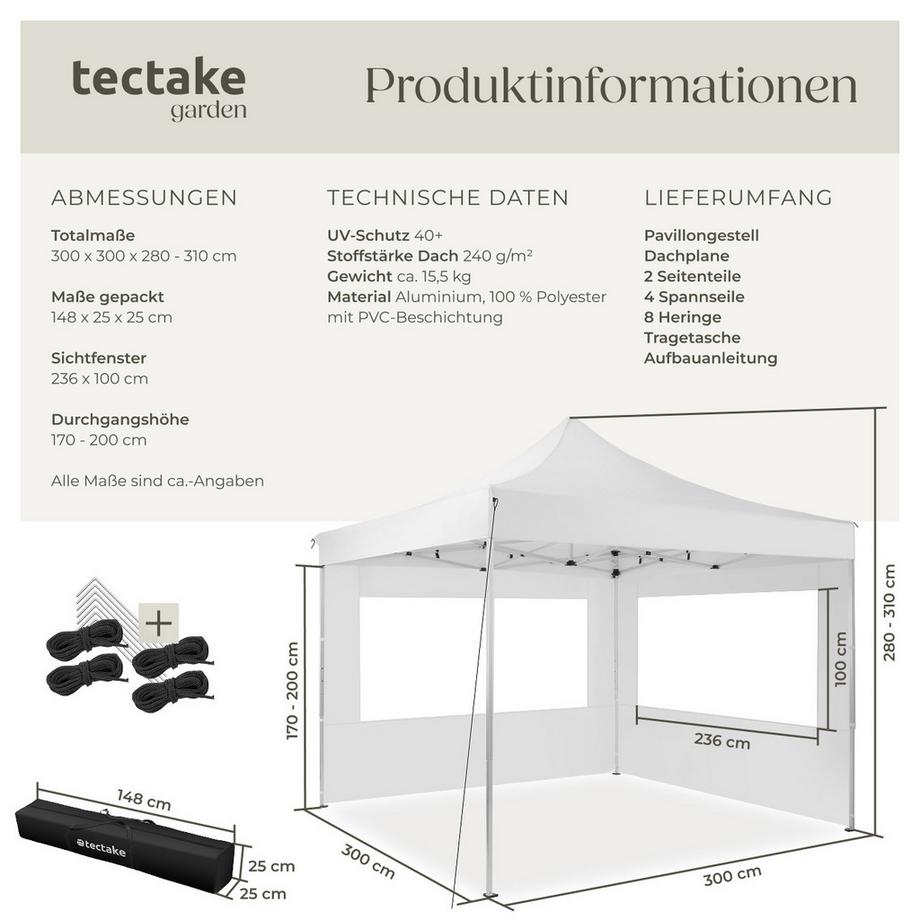 Tectake Aluminium Pavillon Olivia 3 x 3 m wasserdicht  