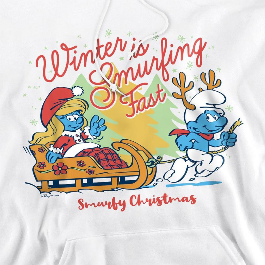 Les Stroumpfs  Sweat à capuche Noël motif Schtroumpfette WINTER IS SMURFING FAST 