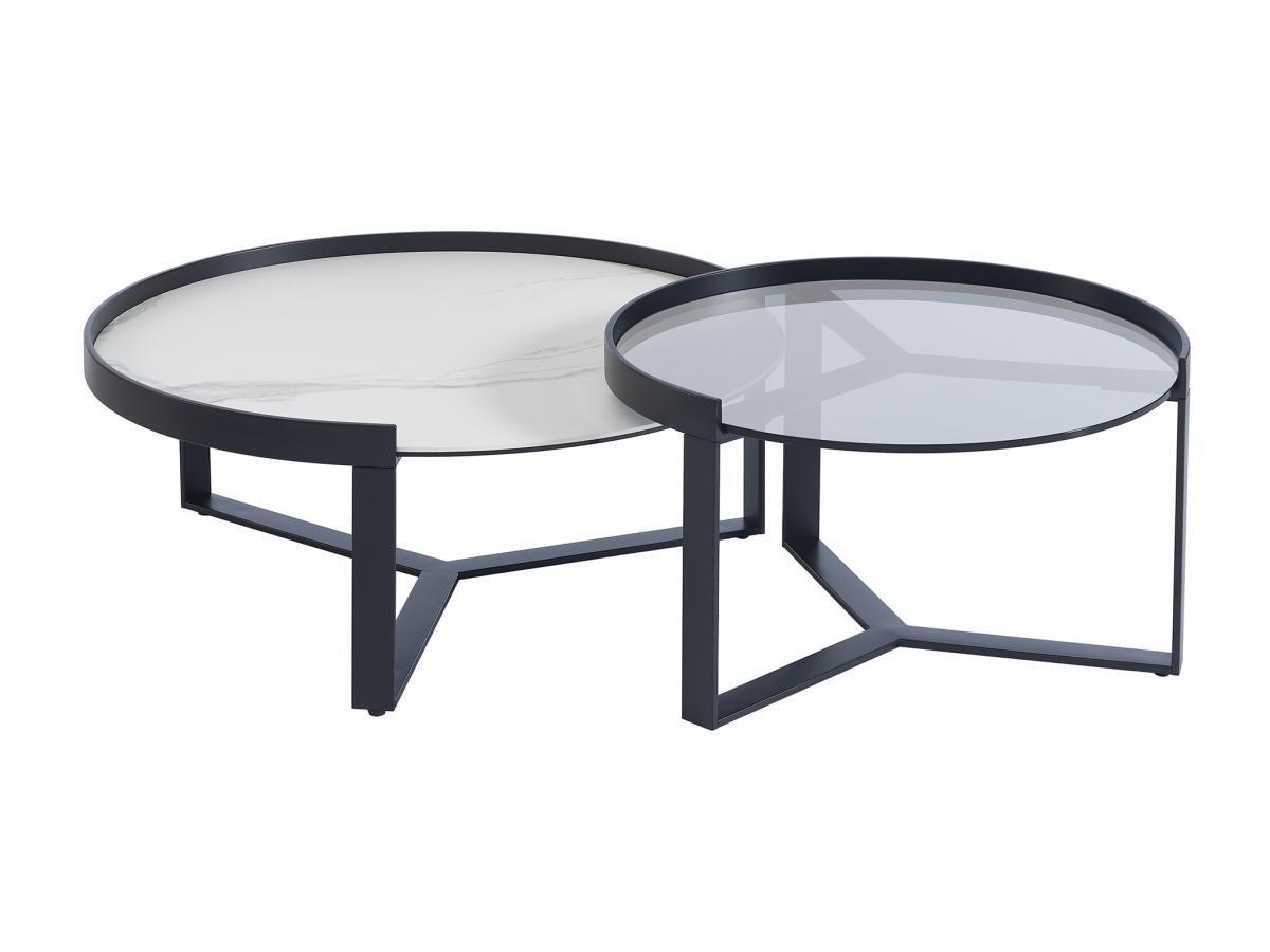 Maison Céphy Tables basses gigognes en verre trempé fumé, céramique et métal - Effet marbre blanc et Noir - ZERILA de Maison Céphy  