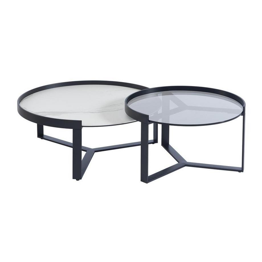 Maison Céphy Tavolino a scomparsa in Vetro temperato fumé, Ceramica e Metallo Effetto marmo Bianco e Nero - ZERILA  