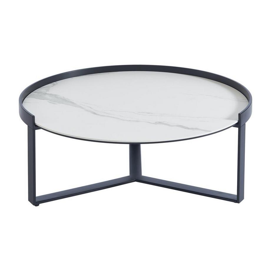 Maison Céphy Tavolino a scomparsa in Vetro temperato fumé, Ceramica e Metallo Effetto marmo Bianco e Nero - ZERILA  