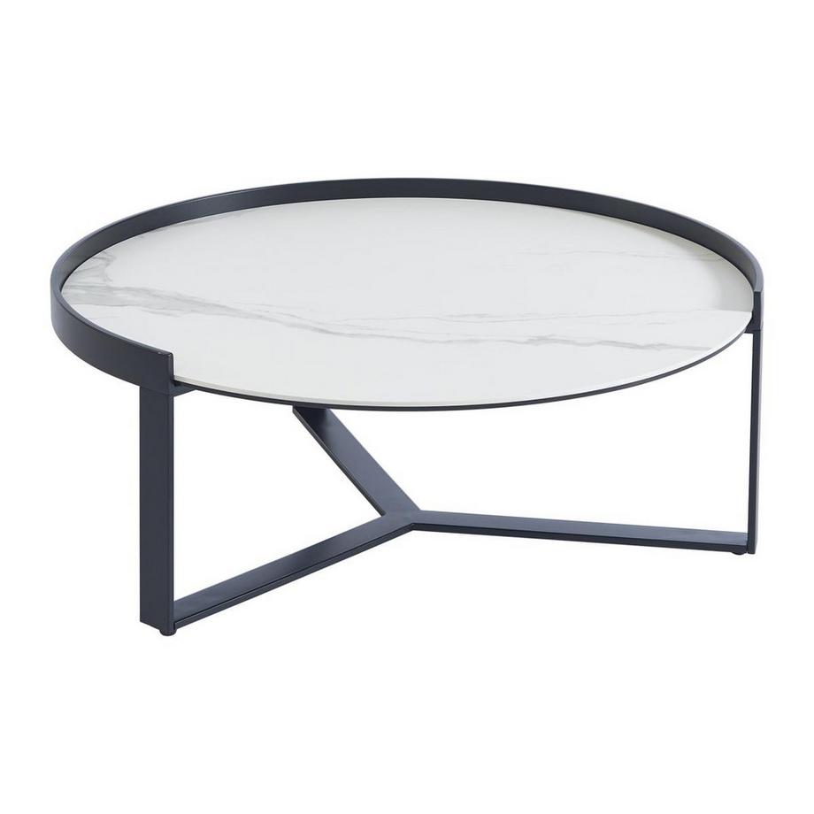 Maison Céphy Tavolino a scomparsa in Vetro temperato fumé, Ceramica e Metallo Effetto marmo Bianco e Nero - ZERILA  