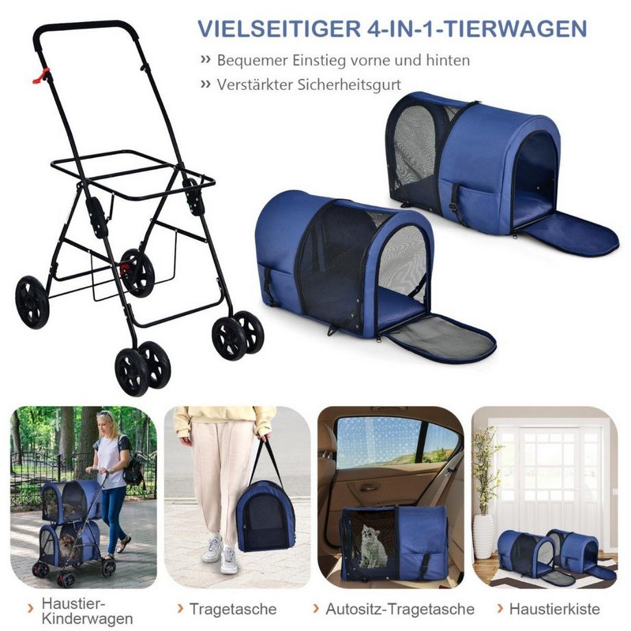 B2X  4 in 1 Multifunktionswagen Doppellagiger Kinderwagen für Haustiere 
