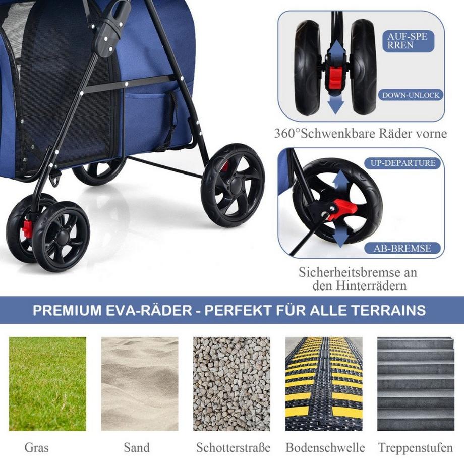 B2X  4 in 1 Multifunktionswagen Doppellagiger Kinderwagen für Haustiere 
