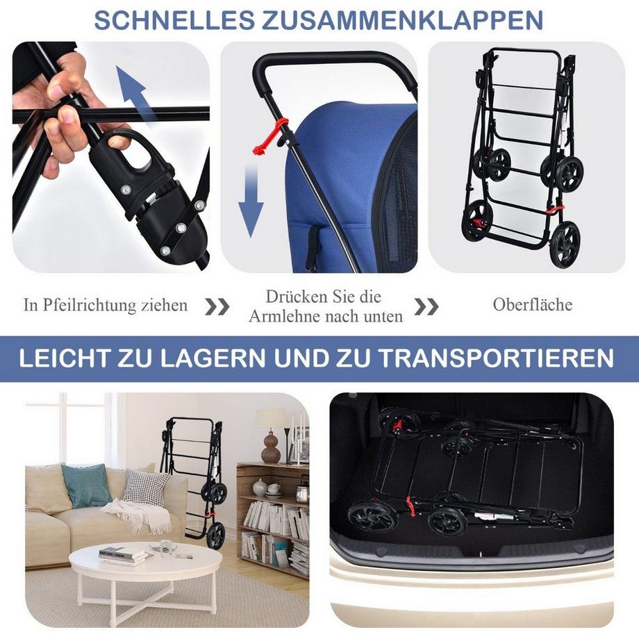 B2X  4 in 1 Multifunktionswagen Doppellagiger Kinderwagen für Haustiere 