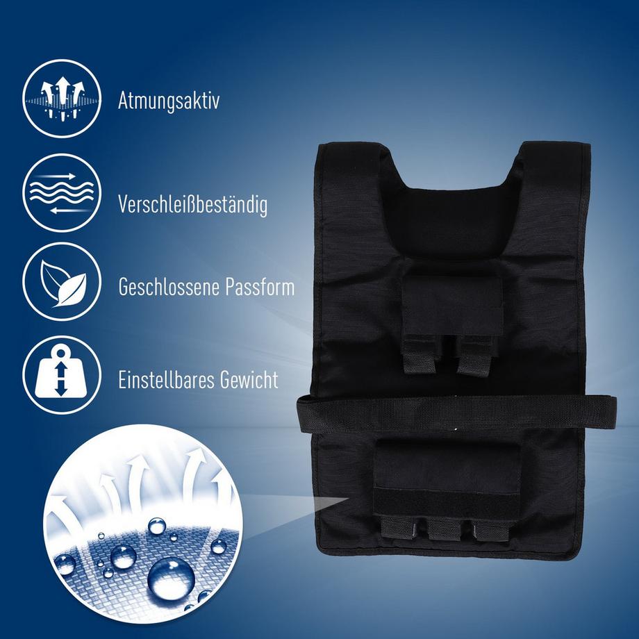 Northio  Gilet de musculation 20 kg Gilet d'entraînement réglable pour la musculation et le fitness, matériau Oxford, noir 36 x 52 cm 