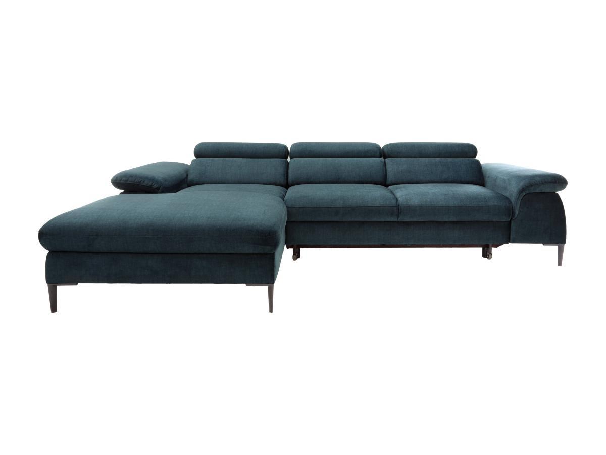 PASCAL MORABITO Canapé d'angle gauche convertible en velours bleu nuit SEPINA de Pascal Morabito  