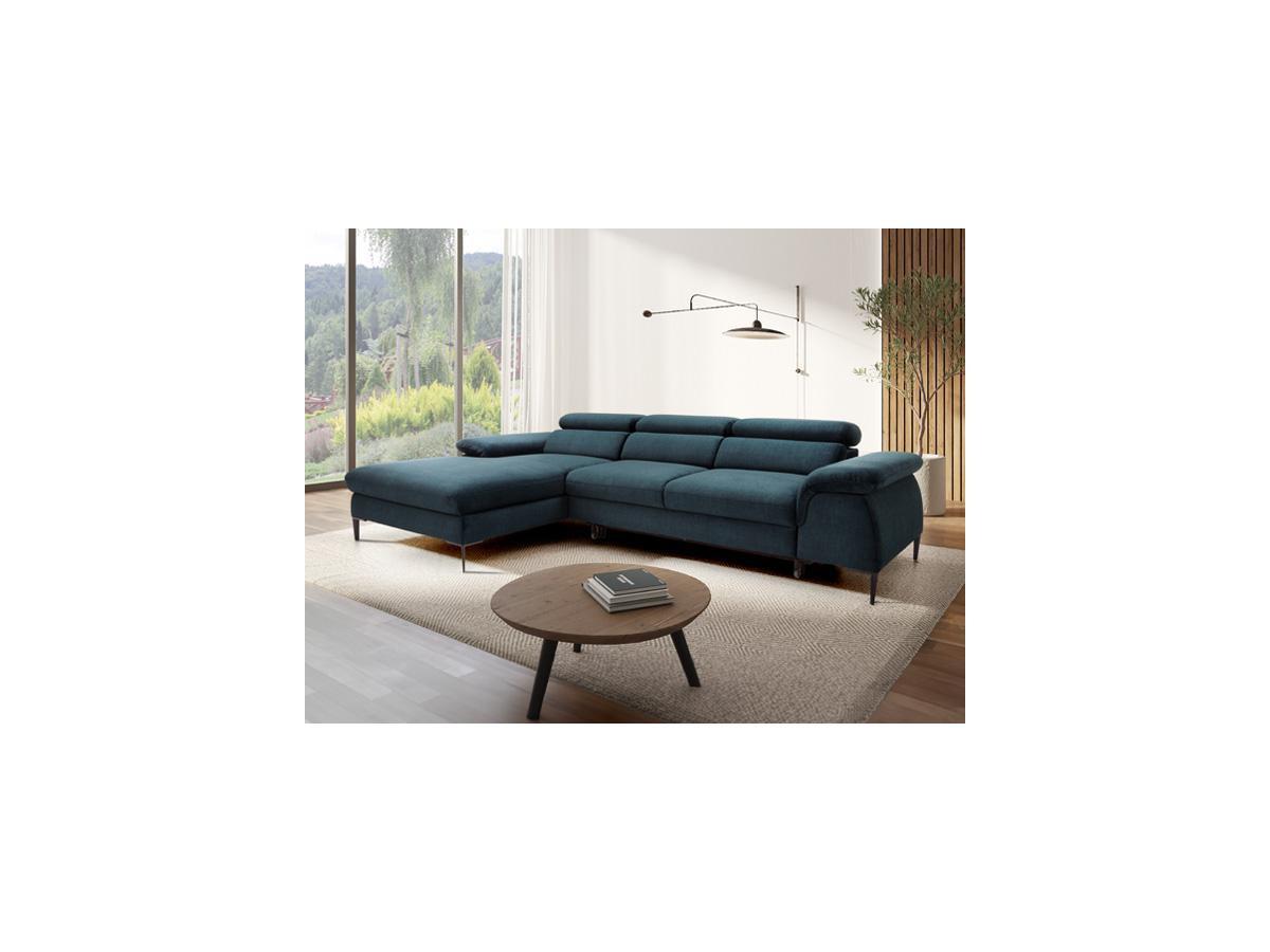 PASCAL MORABITO Canapé d'angle gauche convertible en velours bleu nuit SEPINA de Pascal Morabito  