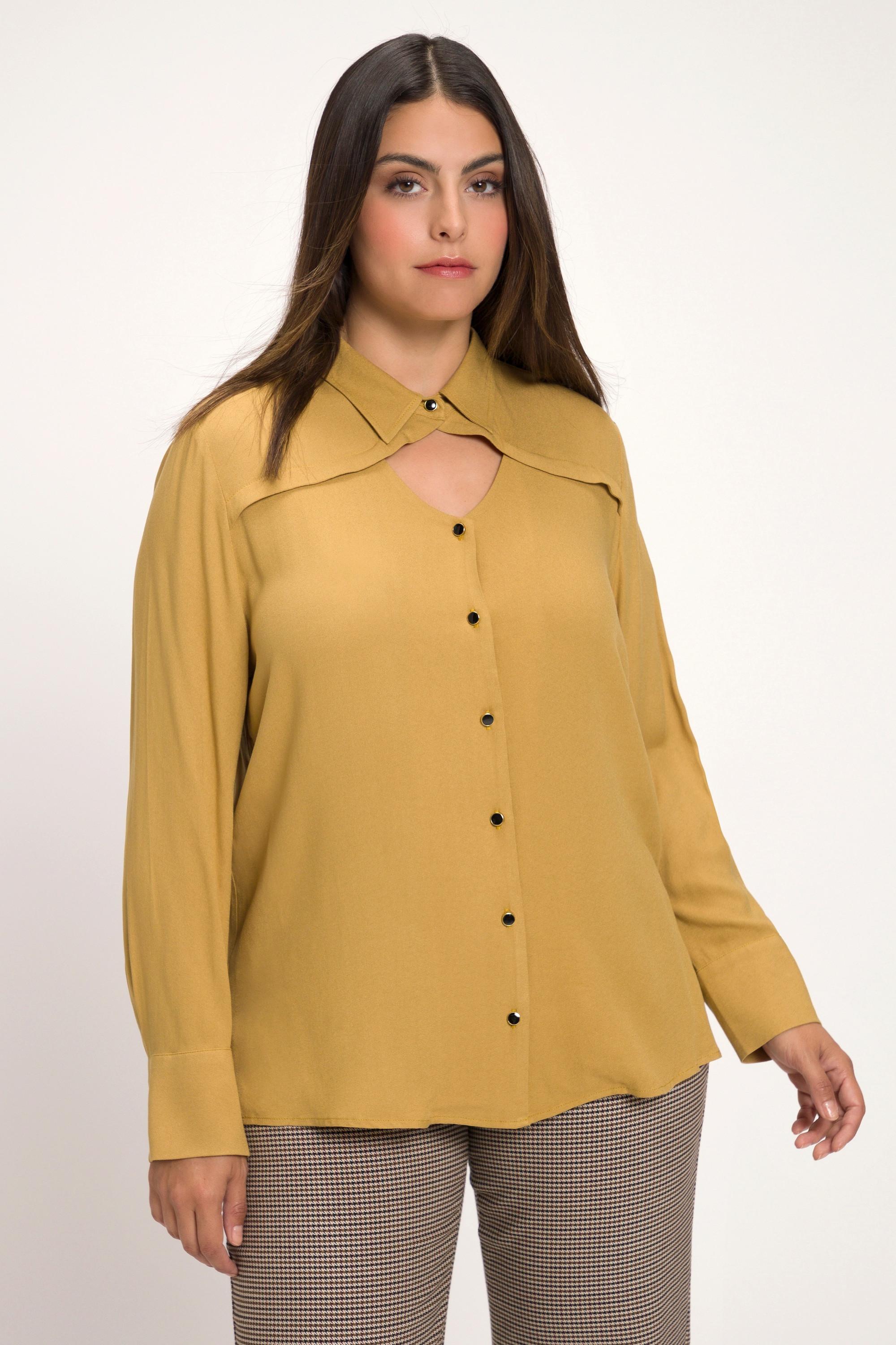 Ulla Popken  Bluse, Cut-Out, Hemdkragen, Langarm 