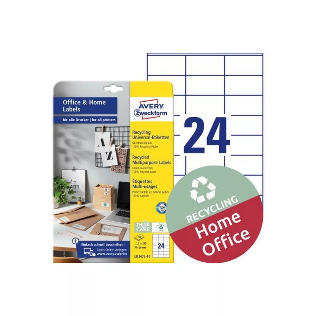 Avery-Zweckform – AVERY ZWECKFORM Etiketten 36x70mm, 10 Blatt/24 Stk., One Size, Weiss