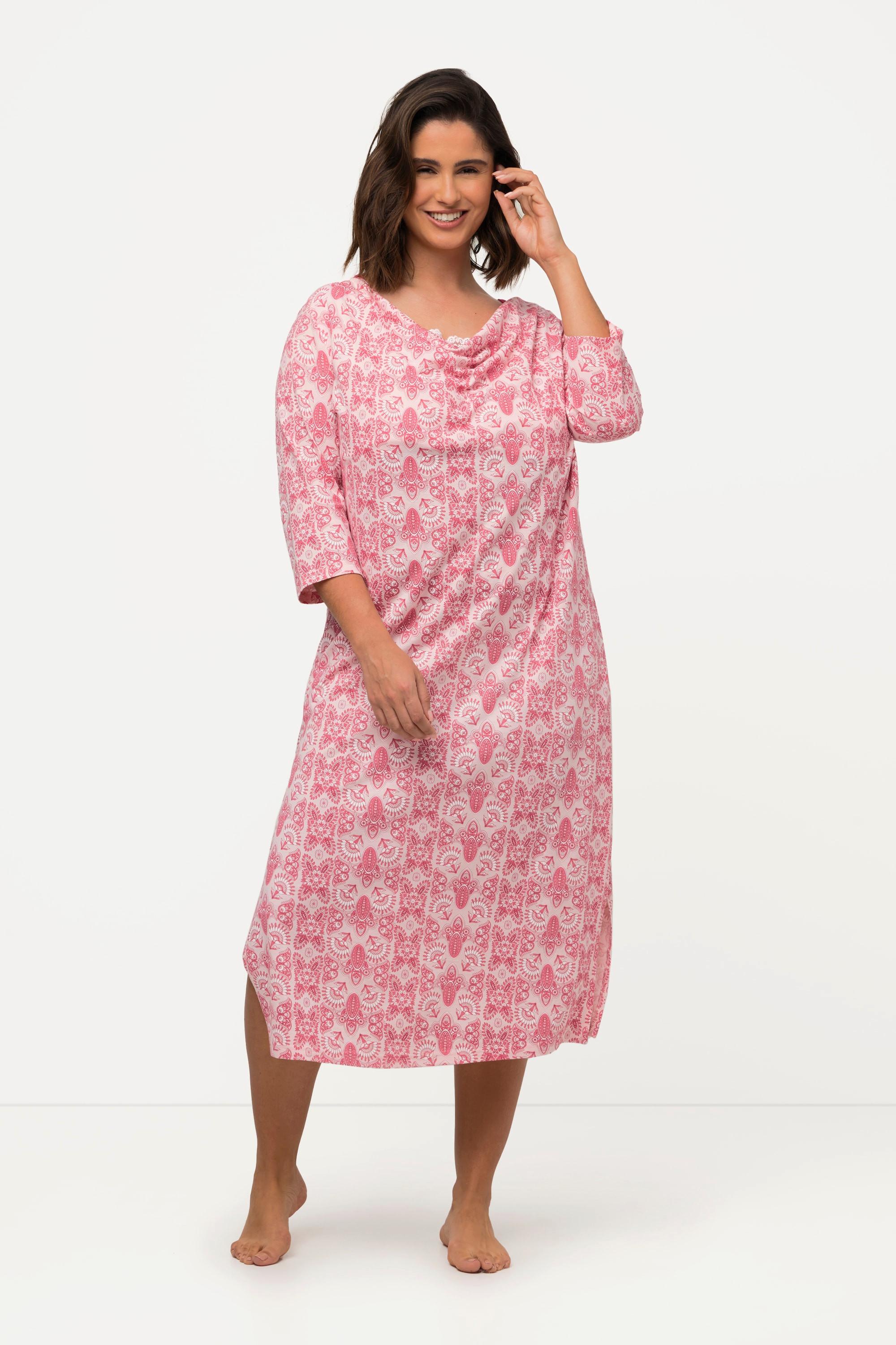 Ulla Popken Camicia da notte ornamentale scollo a goccia maniche 3/4  