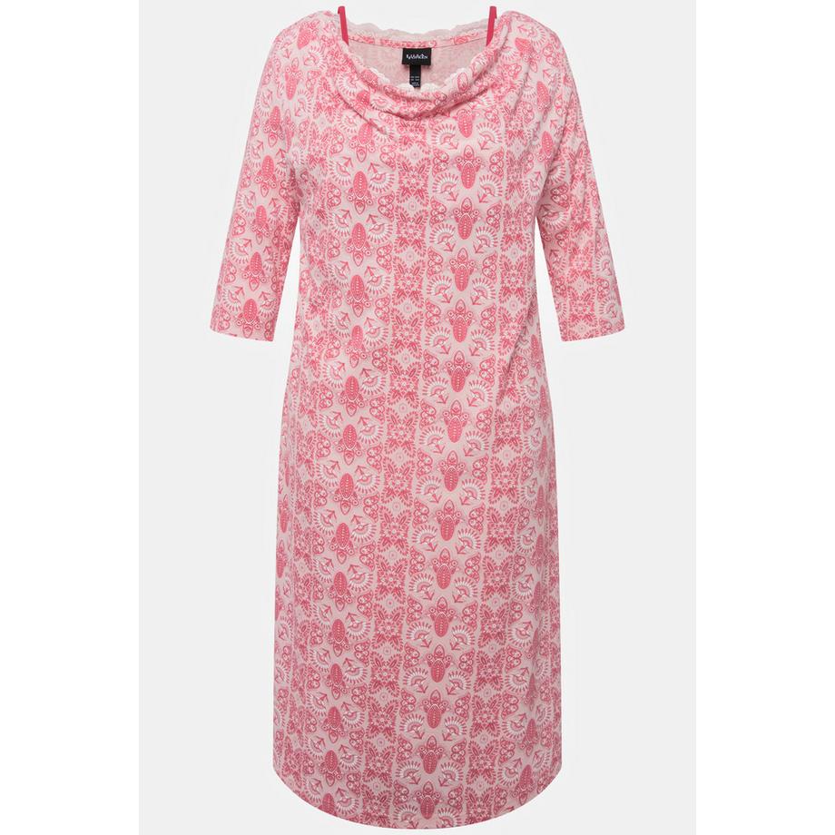 Ulla Popken Chemise de nuit ornementale décolleté drapé manches 3/4  