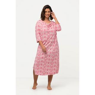 Ulla Popken  Chemise de nuit à décolleté drapé et manches 3/4, motif ornemental 