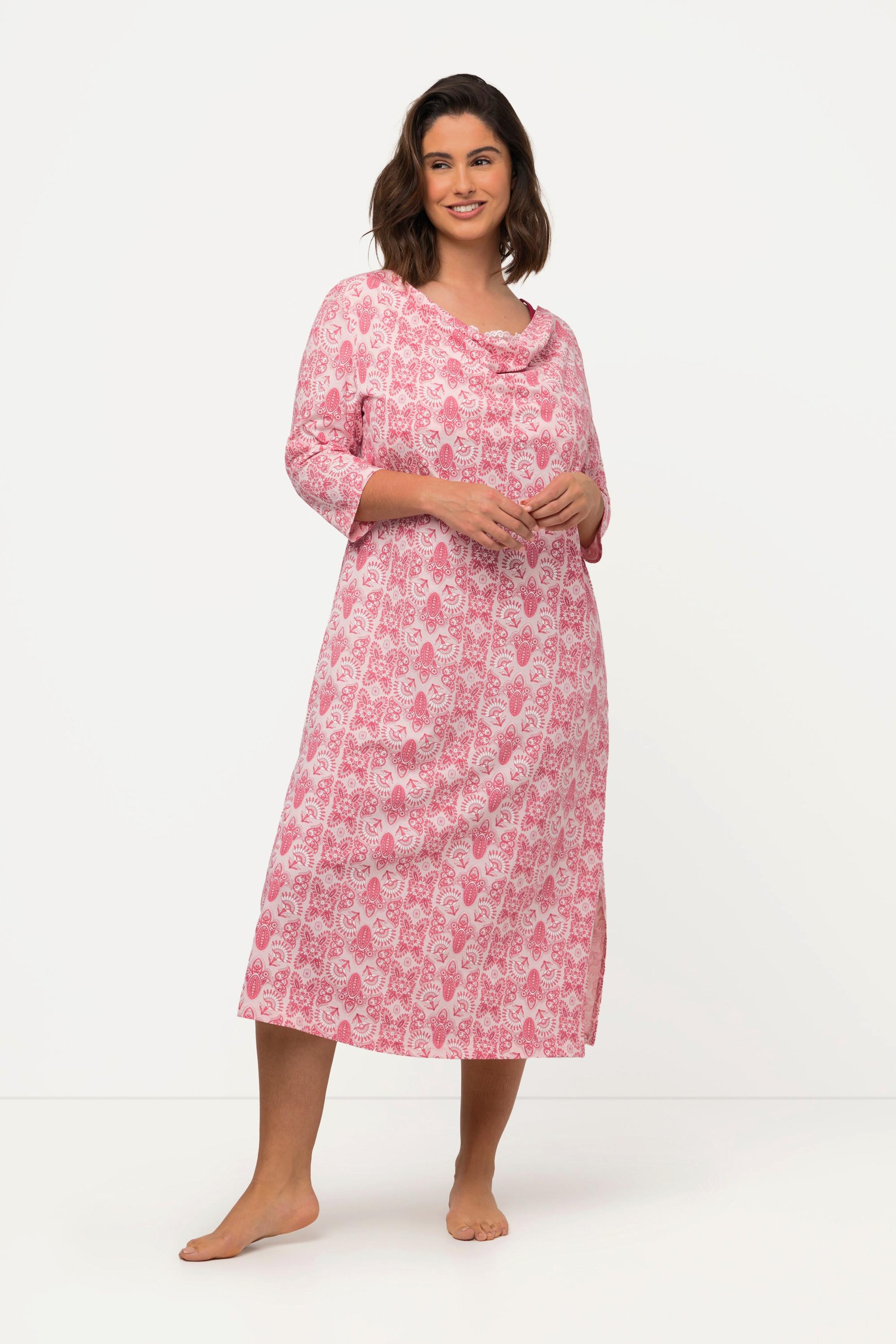 Ulla Popken Camicia da notte ornamentale scollo a goccia maniche 3/4  