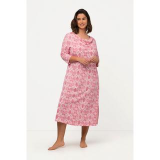 Ulla Popken  Chemise de nuit à décolleté drapé et manches 3/4, motif ornemental 