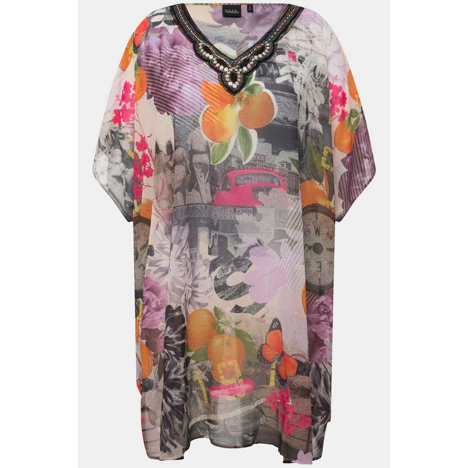 Ulla Popken Tunica Scollo V Perline Mezze Maniche  