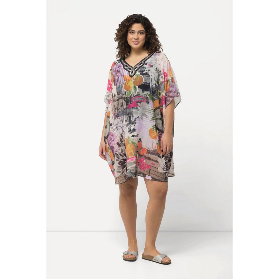 Ulla Popken Tunica Scollo V Perline Mezze Maniche  