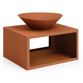 Vente-unique Brasero en acier Corten avec range bûches - L90 x H67,5 x P75 cm - BEZIO  