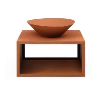 Vente-unique Brasero en acier Corten avec range bûches - L90 x H67,5 x P75 cm - BEZIO  