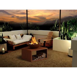 Vente-unique Brasero en acier Corten avec range bûches - L90 x H67,5 x P75 cm - BEZIO  