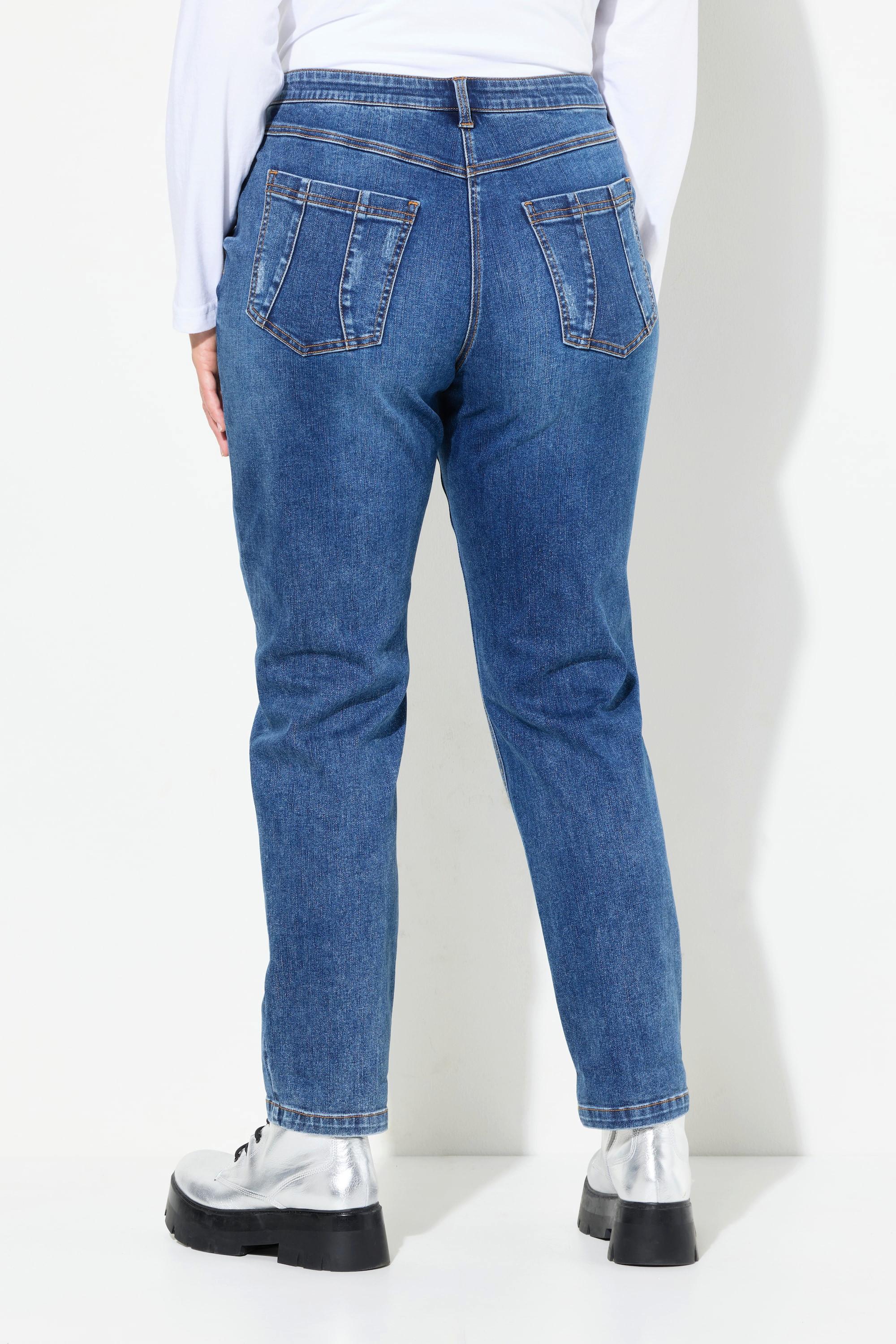 Ulla Popken  Boyfriend jeans con effetto sdrucito, taglio della gamba ampio e cintura comoda 