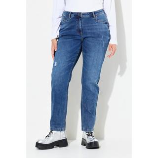 Ulla Popken  Boyfriend jeans con effetto sdrucito, taglio della gamba ampio e cintura comoda 