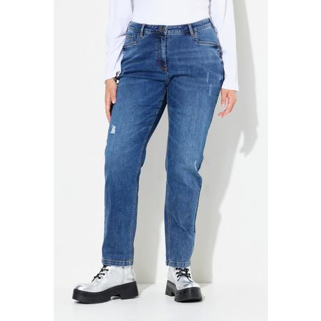 Ulla Popken  Boyfriend jeans con effetto sdrucito, taglio della gamba ampio e cintura comoda 