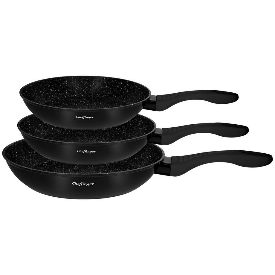 Lot de 3 Poêles Effet Marbre et Antiadhésif